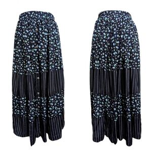 Vintage 90s Blue Floral Long Peasant Skirt Western Casual Maxi Skirt Ali Miles